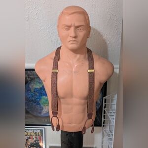 Vintage Polo By Ralph Lauren Silk And Leather Geometric Pattern Suspenders